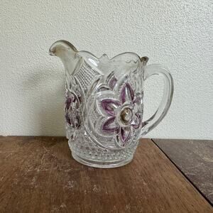 US‎ Glass Flower & Cane Antique 1895-1912 Purple Gold Flower Creamer